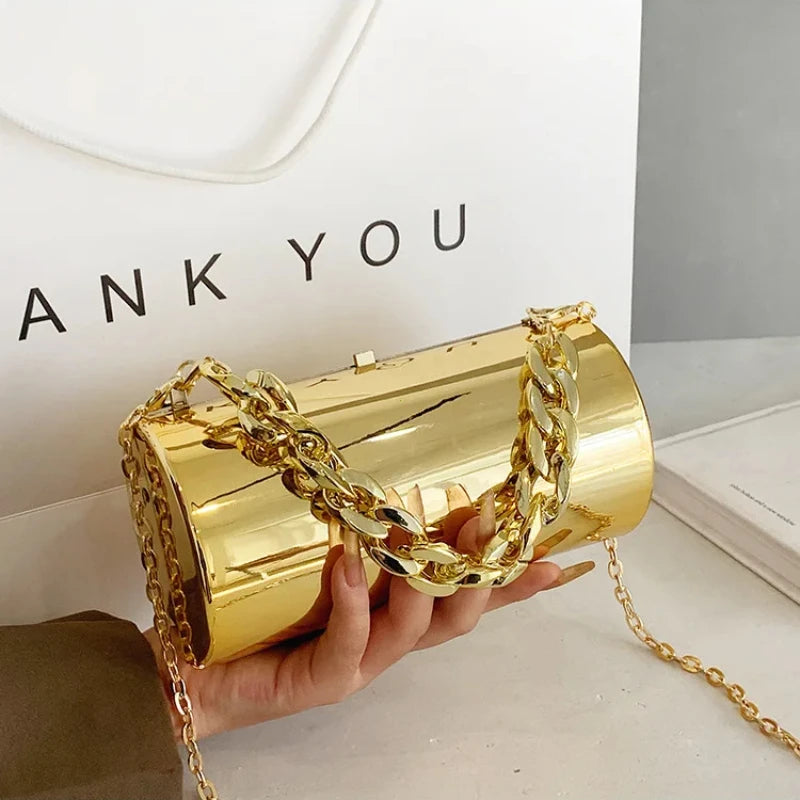 dawndesslo Metallic Cylinder Clutch — Elegant Evening Mini Bag