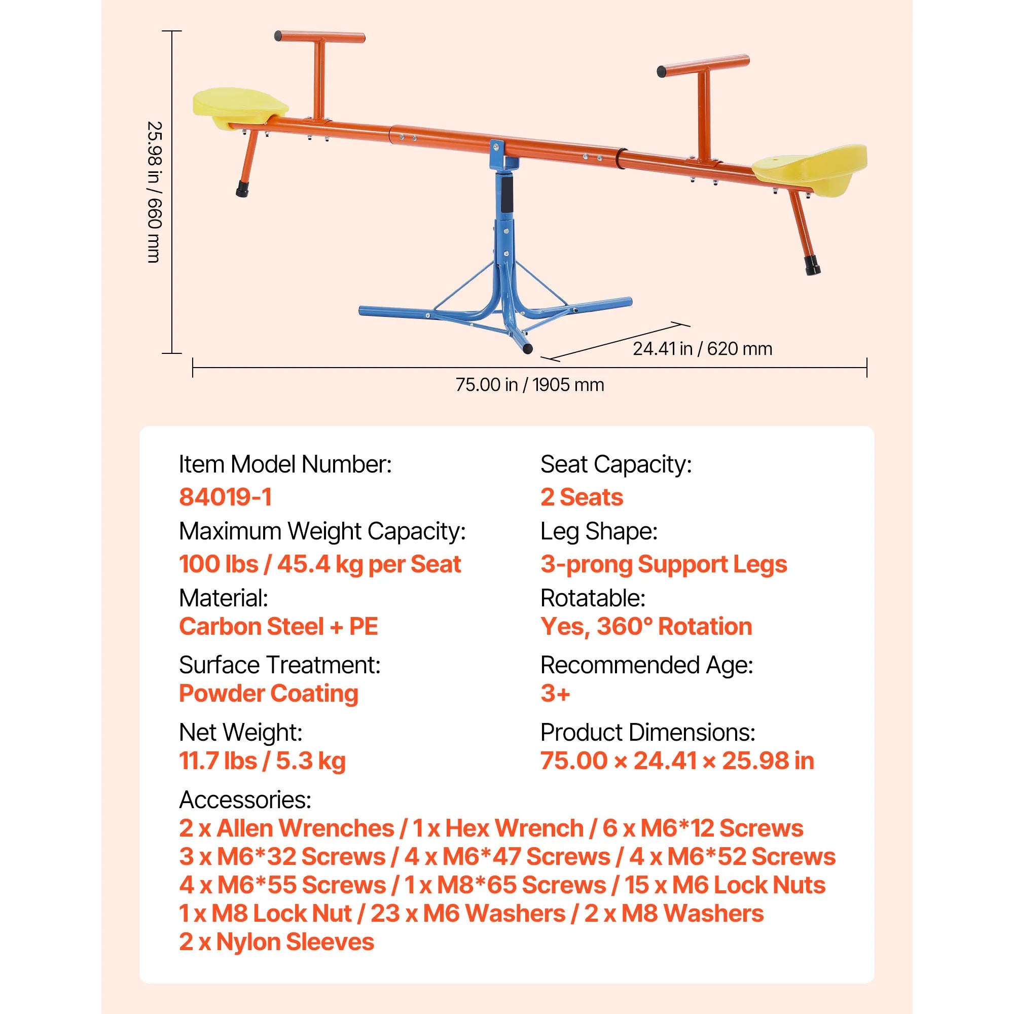 Dual Seater Kids Seesaw — 360° Rotating Teeter-Totter for Outdoor Play