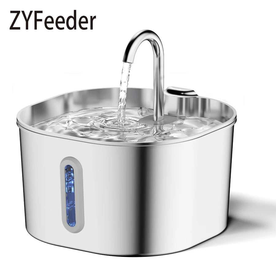 ZYfeeder Automatic Pet Water Fountain — 2.2L Stainless Steel Pet Feeder