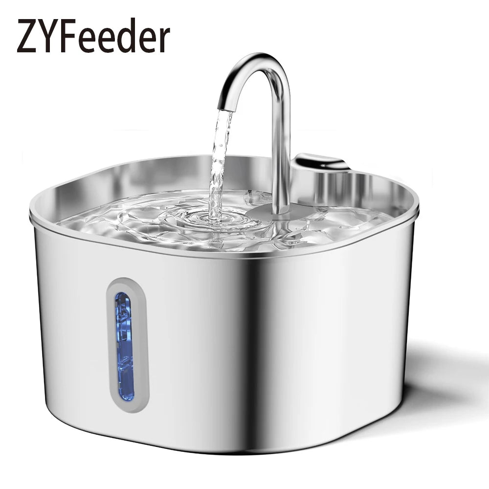 ZYfeeder Automatic Pet Water Fountain — 2.2L Stainless Steel Pet Feeder