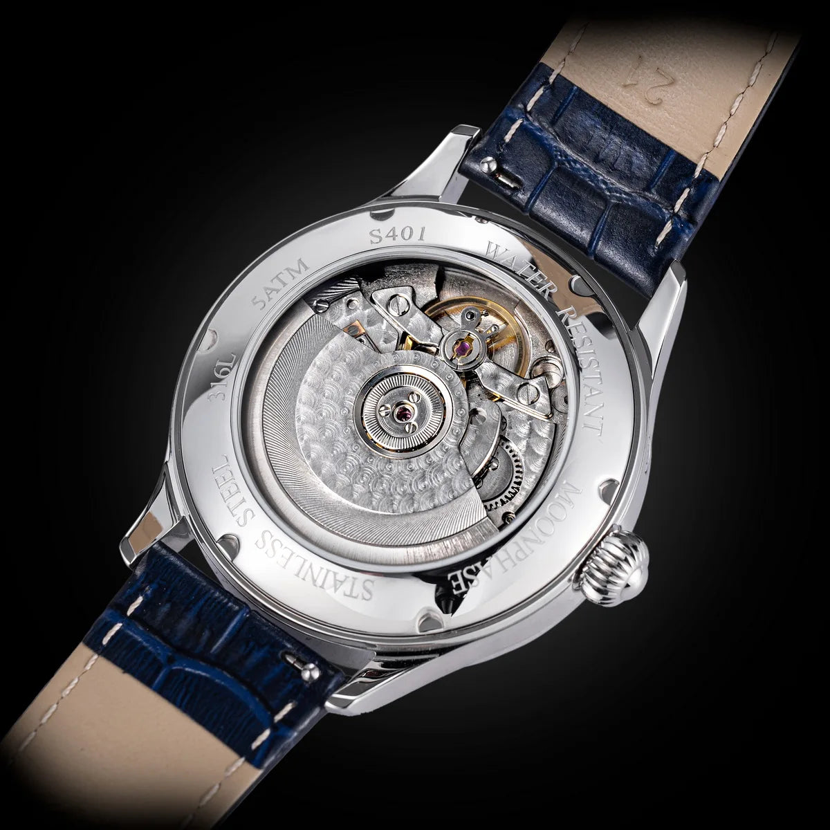 SUGESS Men's Moonphase Watch — Automatic Mechanical Blue Sandstone Dial