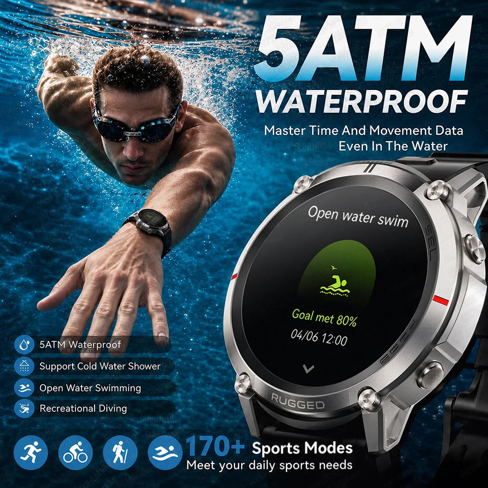 GUHUAVMI Military GPS Smartwatch — Offline Map & 5ATM Waterproof Sports Watch
