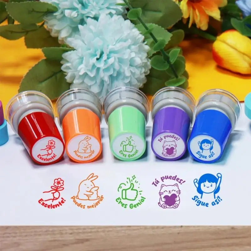 Spanish Teacher Feedback Stamp Set — 5 Colorful Praise Designs for Grading