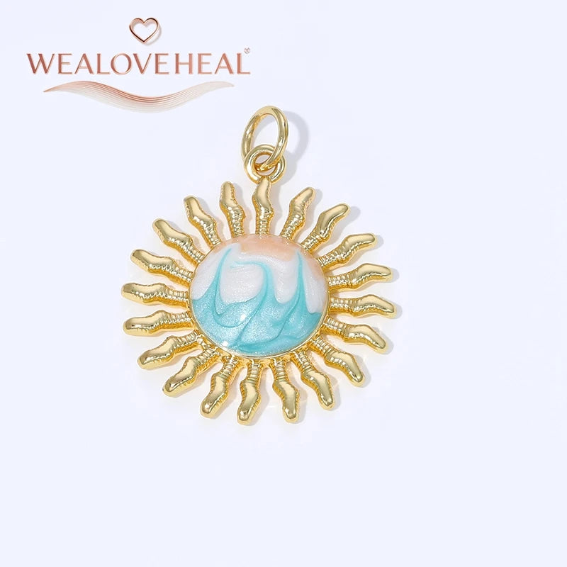 Sun Shaped Zirconia Pendants — 18K Gold Plated Jewelry Findings for DIY Crafts