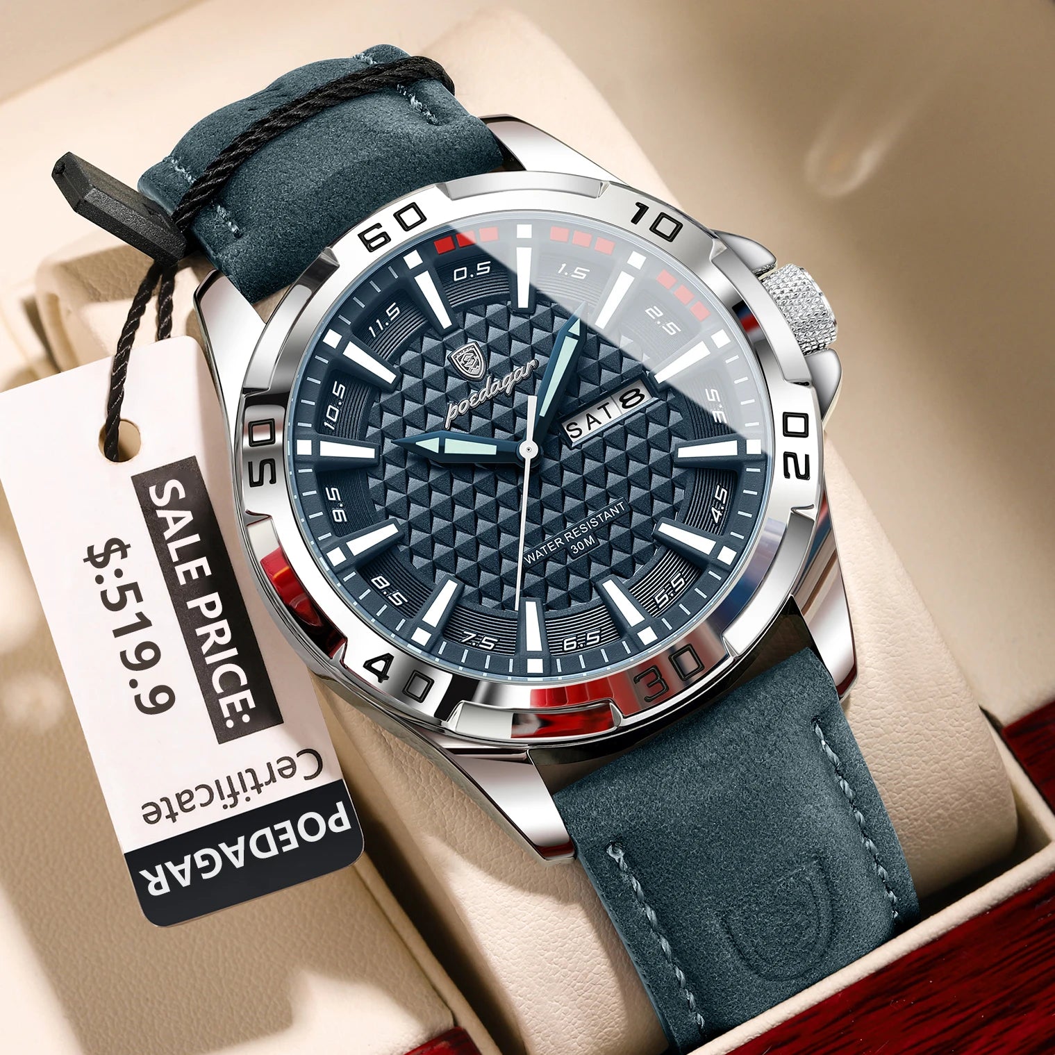 POEDAGAR Luxury Men's Quartz Watch — Waterproof Sport Design with Leather Band