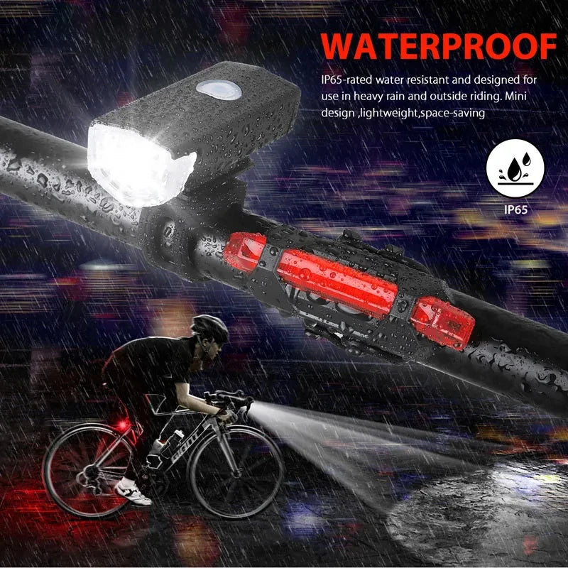USB Rechargeable Bicycle Light Set — Front Headlight and Rear Taillight Kit