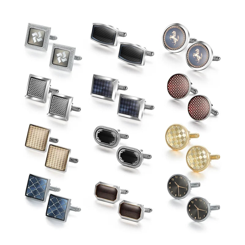 UJOY Luxury Copper Cufflinks — Elegant Round and Square Men's Jewelry Set
