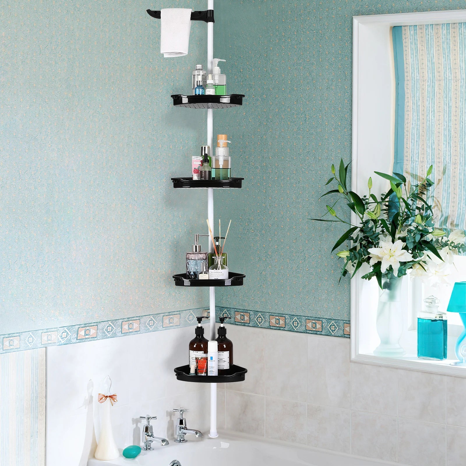 HiMISS Corner Shower Caddy — 4-Tier Adjustable Tension Pole Organizer