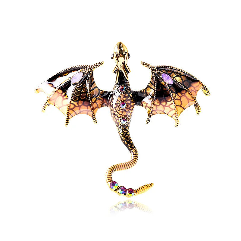 Cartoon Dragon Enamel Pin — Crystal Inset Metal Brooch Jewelry