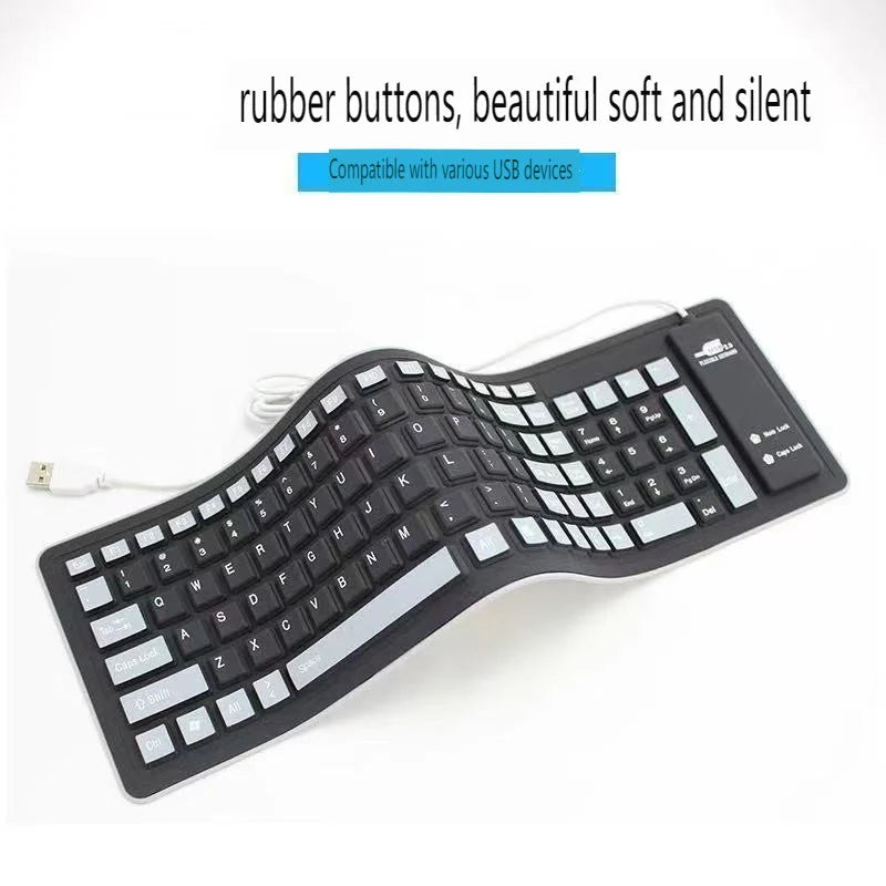 bkscy Flexible Silicone Keyboard — Waterproof Folding USB Wired Design