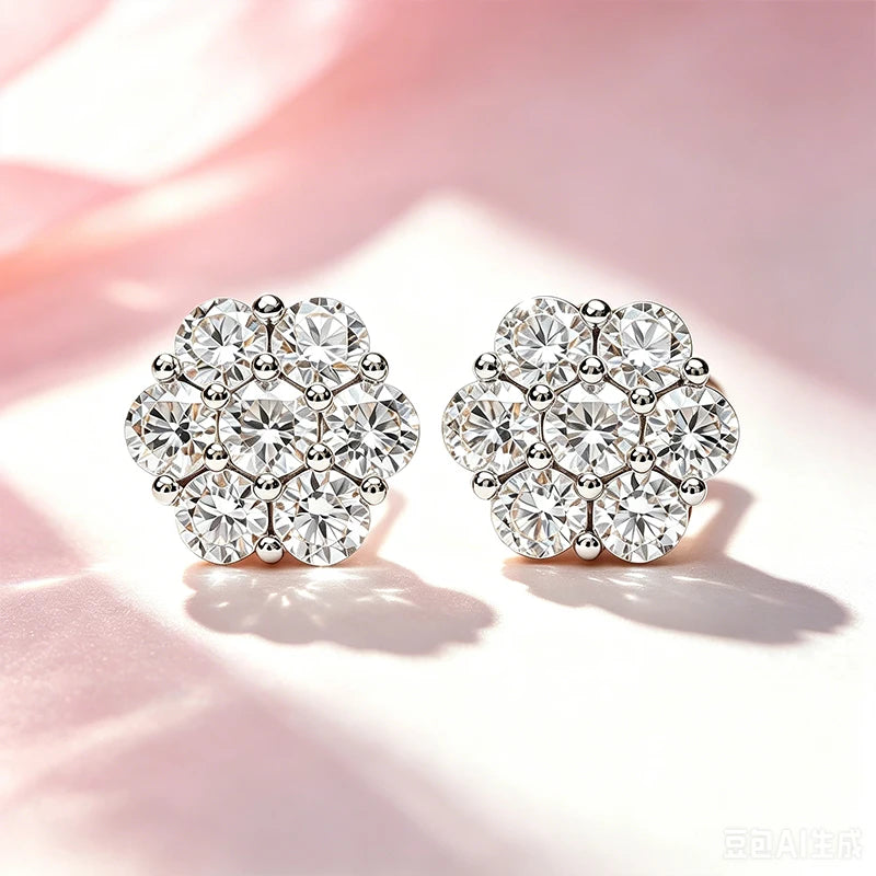 AITERNITY Flower Moissanite Stud Earrings — D Color VVS1 Sterling Silver Jewelry