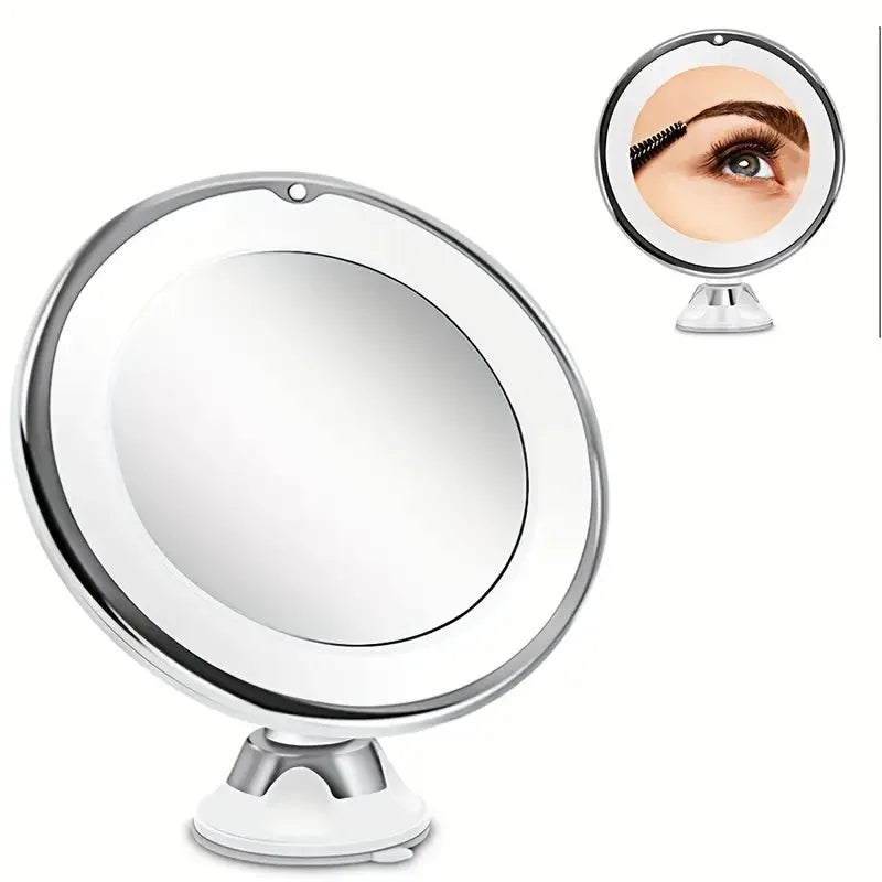 LED Makeup Mirror — 10x Magnification Desktop Vanity Light, White