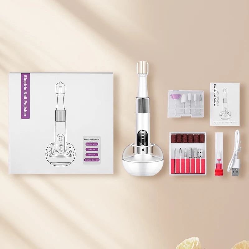 Electric Nail Drill Machine — Rechargeable Cordless Manicure Tool, White
