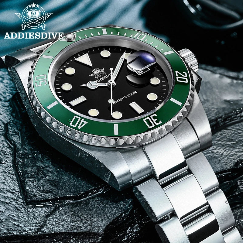 ADDIESDIVE Classic Men's Diving Watch — 200m Waterproof Stainless Steel