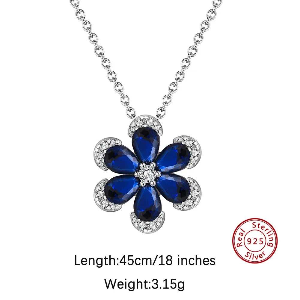ORSA JEWELS Blue Sapphire Flower Jewelry Set — 925 Sterling Silver & Cubic Zirconia