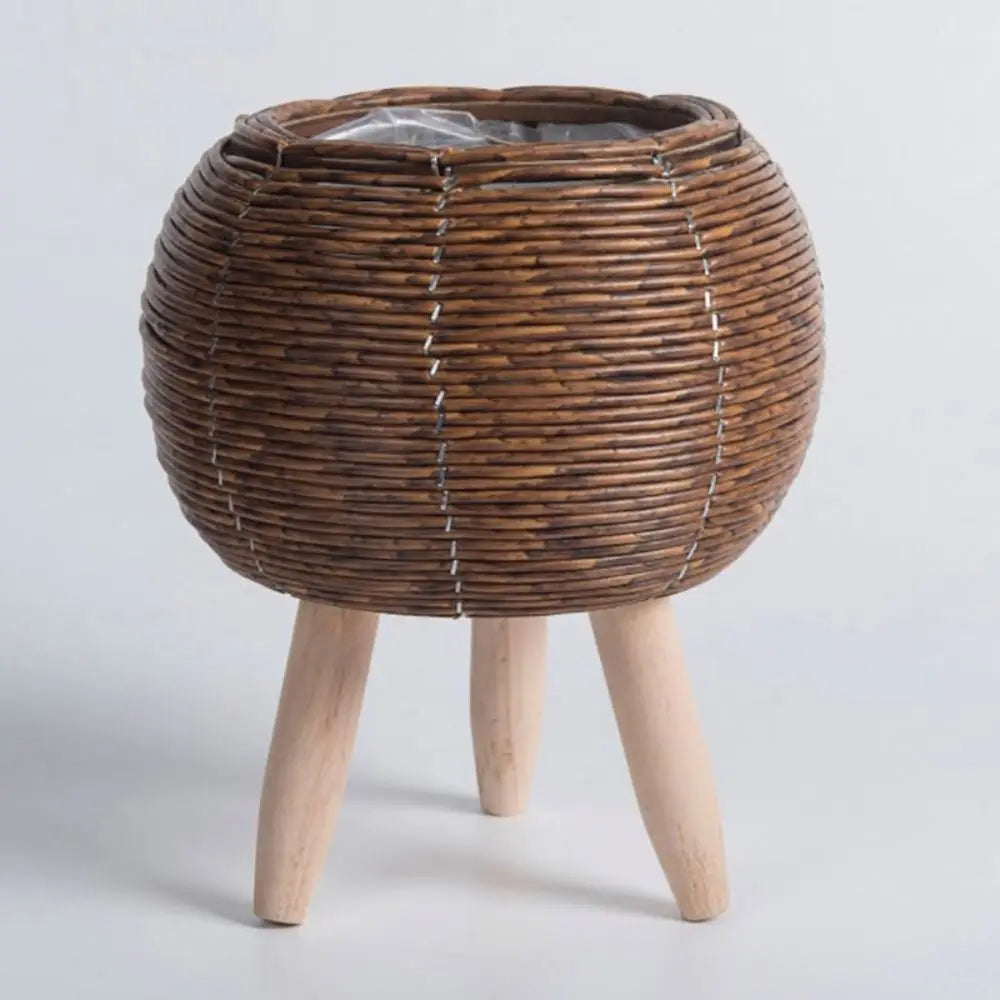 Rattan Woven Flower Pot — Decorative Plant Stand with Removable Legs