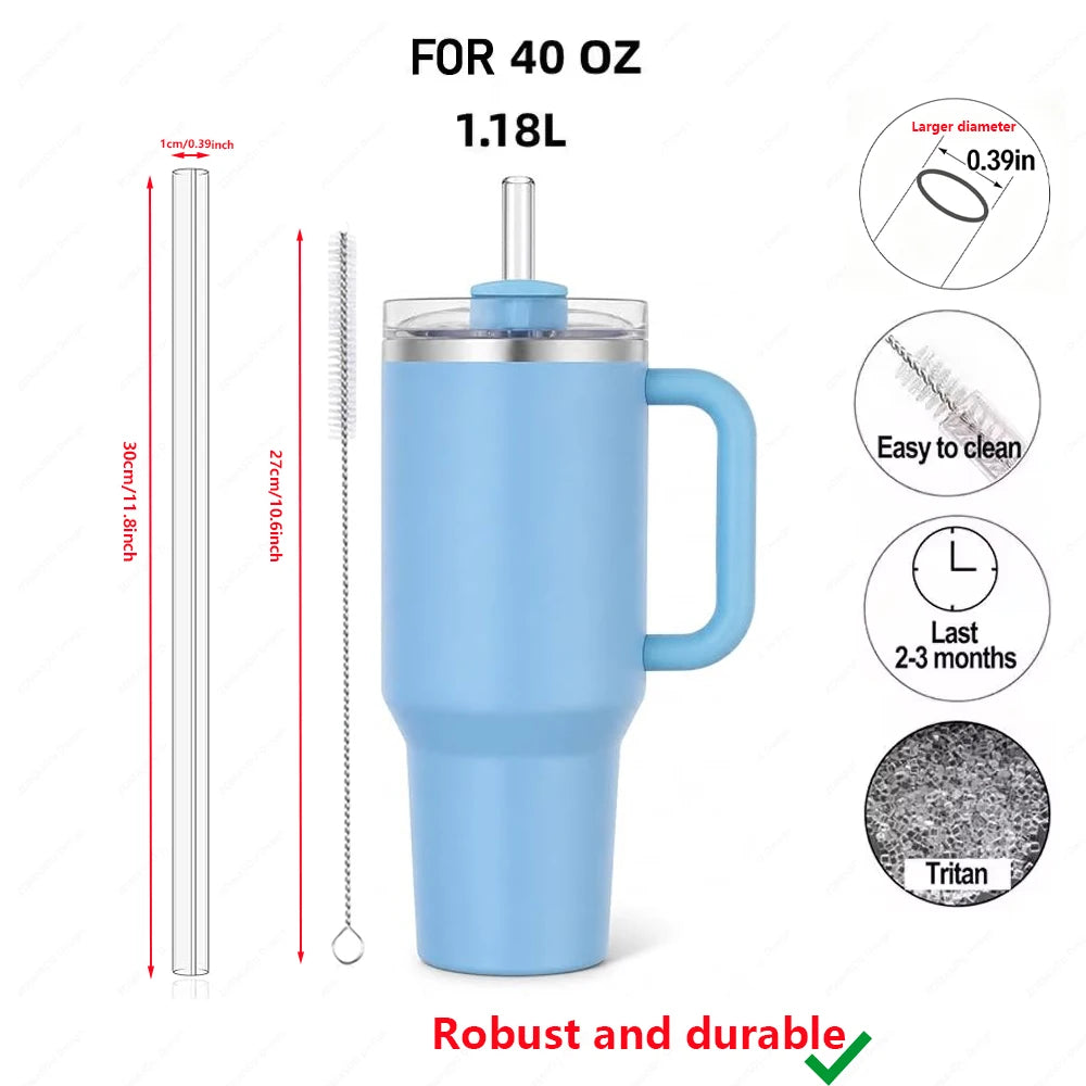 Reusable Plastic Replacement Straws — Clear 30cm Straws with Cleaning Brush