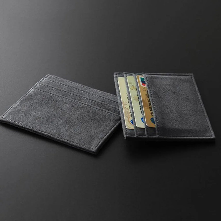 Slim Suede Leather Card Holder — Minimalist Multi-Slot Wallet