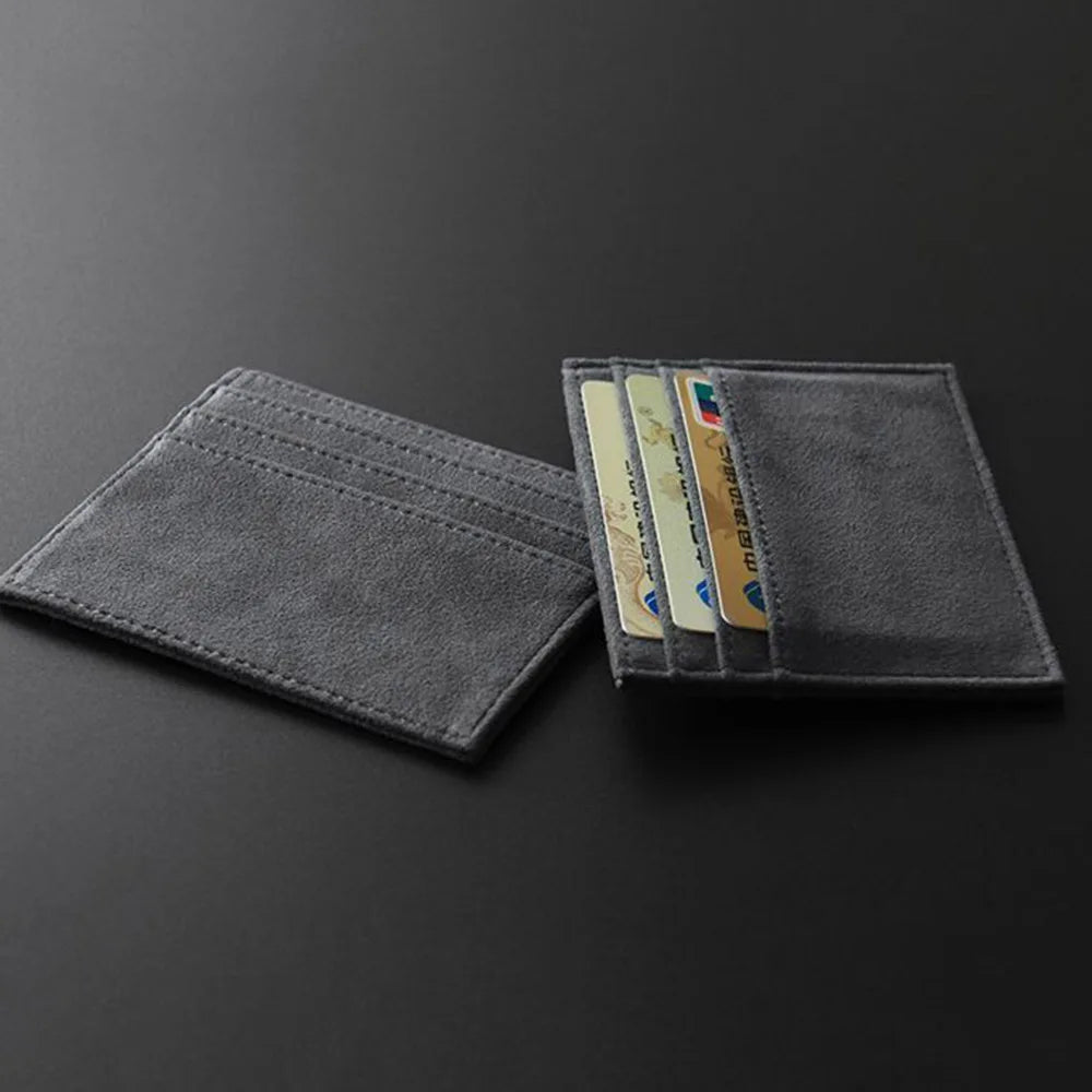 Slim Suede Leather Card Holder — Minimalist Multi-Slot Wallet