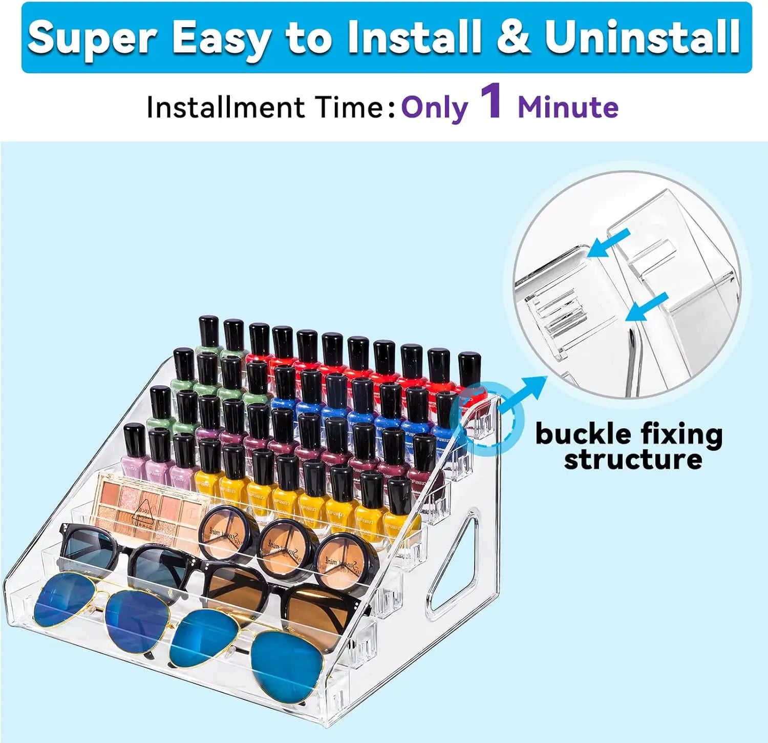 Acrylic Tiered Display Stand — Multi-Level Organizer for Nail Polish & Cosmetics