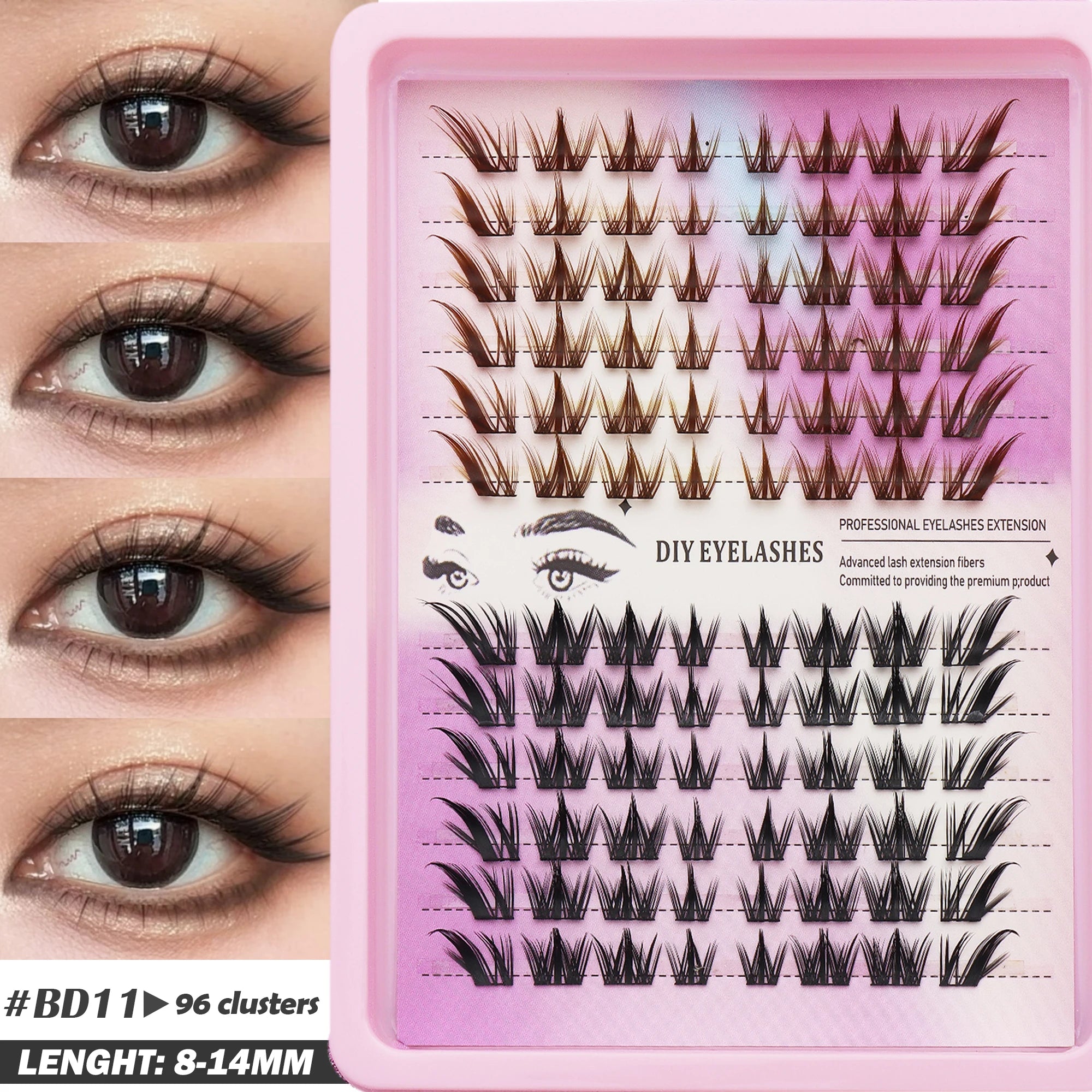 Ayrmilla Fox-Style False Eyelashes — Mixed Brown and Black Cluster Set