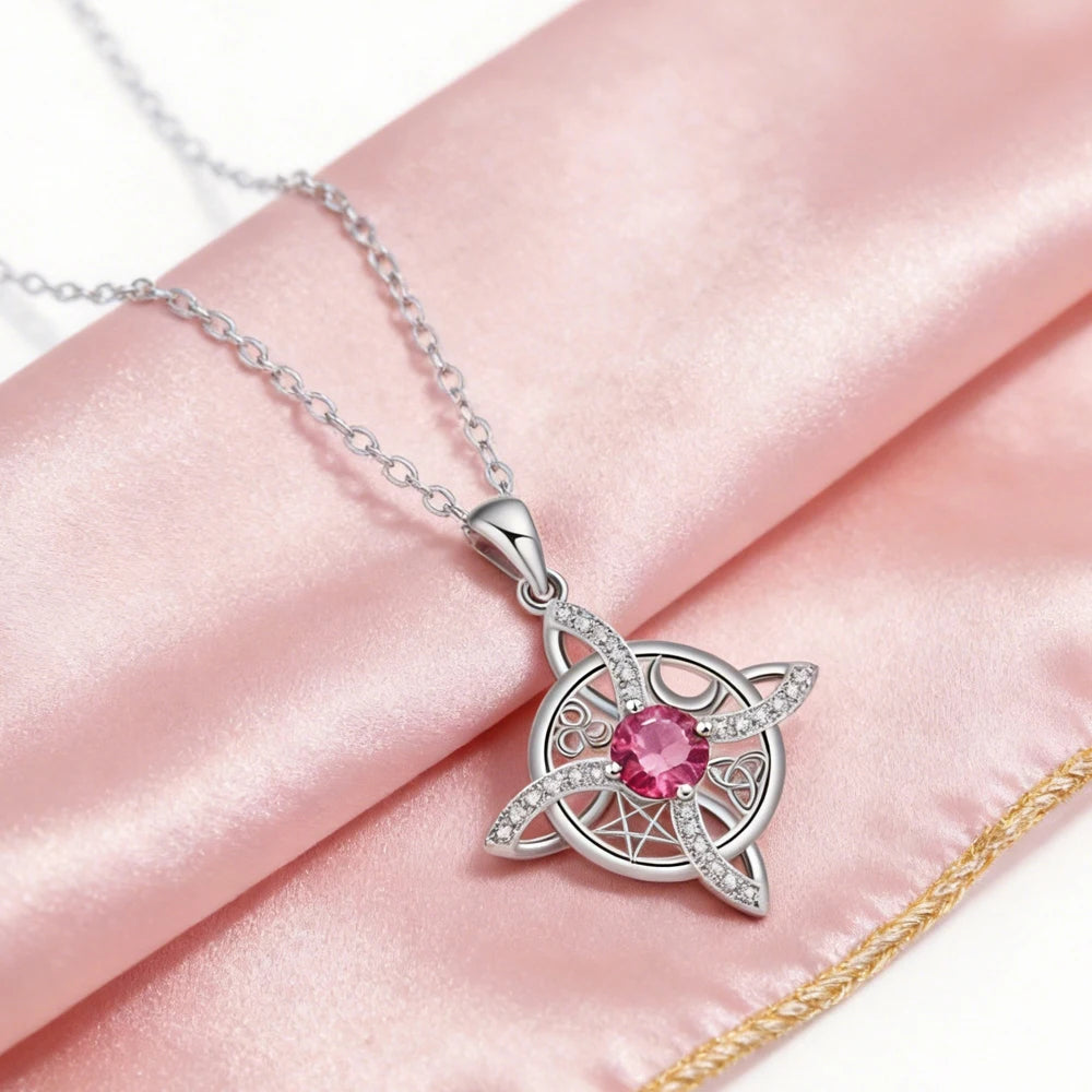 YILUOCD Mystical Birthstone Witches Knot Necklace — Vintage Crystal Pendant