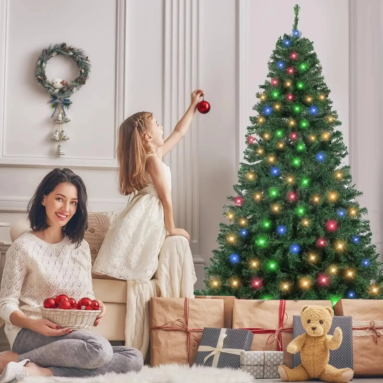 HiMISS 6.5FT Pre-Lit Artificial Christmas Tree — 350 Lights & 8 Modes