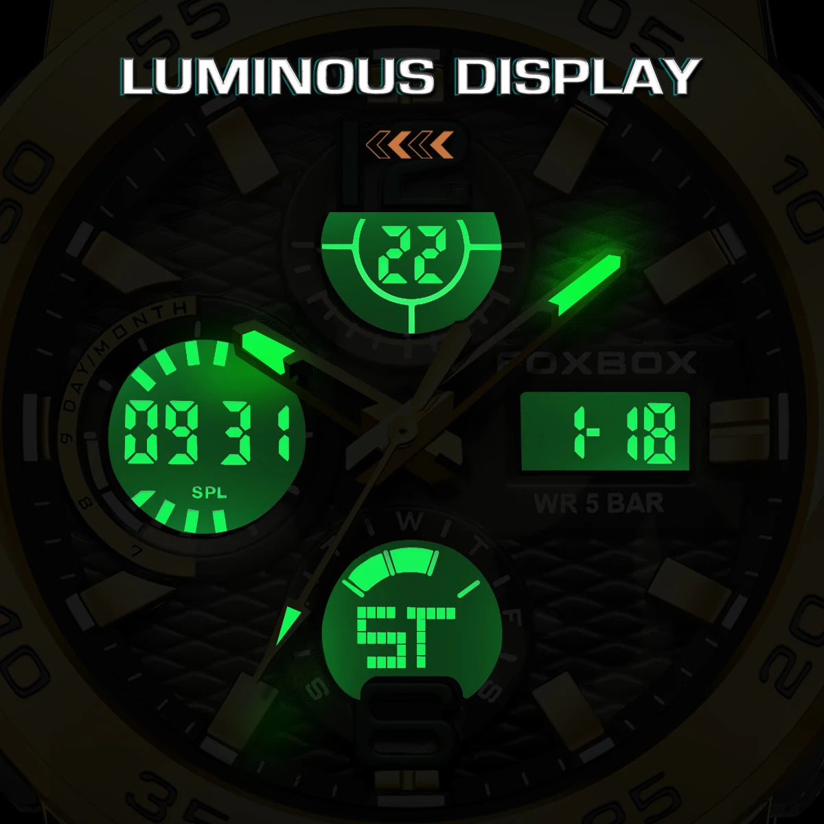 foxbox Men's Military Sports Watch — Waterproof Dual Display Quartz Timepiece