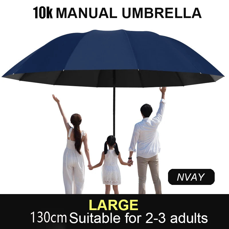 Large Ten-Bone Folding Umbrella — Windproof & UV Protection, 130cm