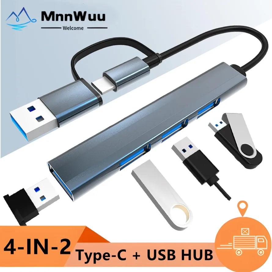 MnnWuu USB-C Multiport Hub — High Speed 5Gbps 4-in-2 Data Splitter