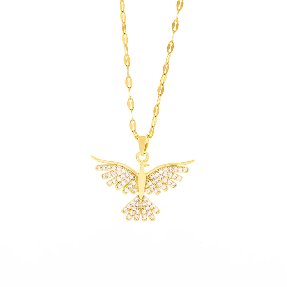 Vintage Phoenix Pendant Necklace — 18K Gold Plated Retro Jewelry for Women