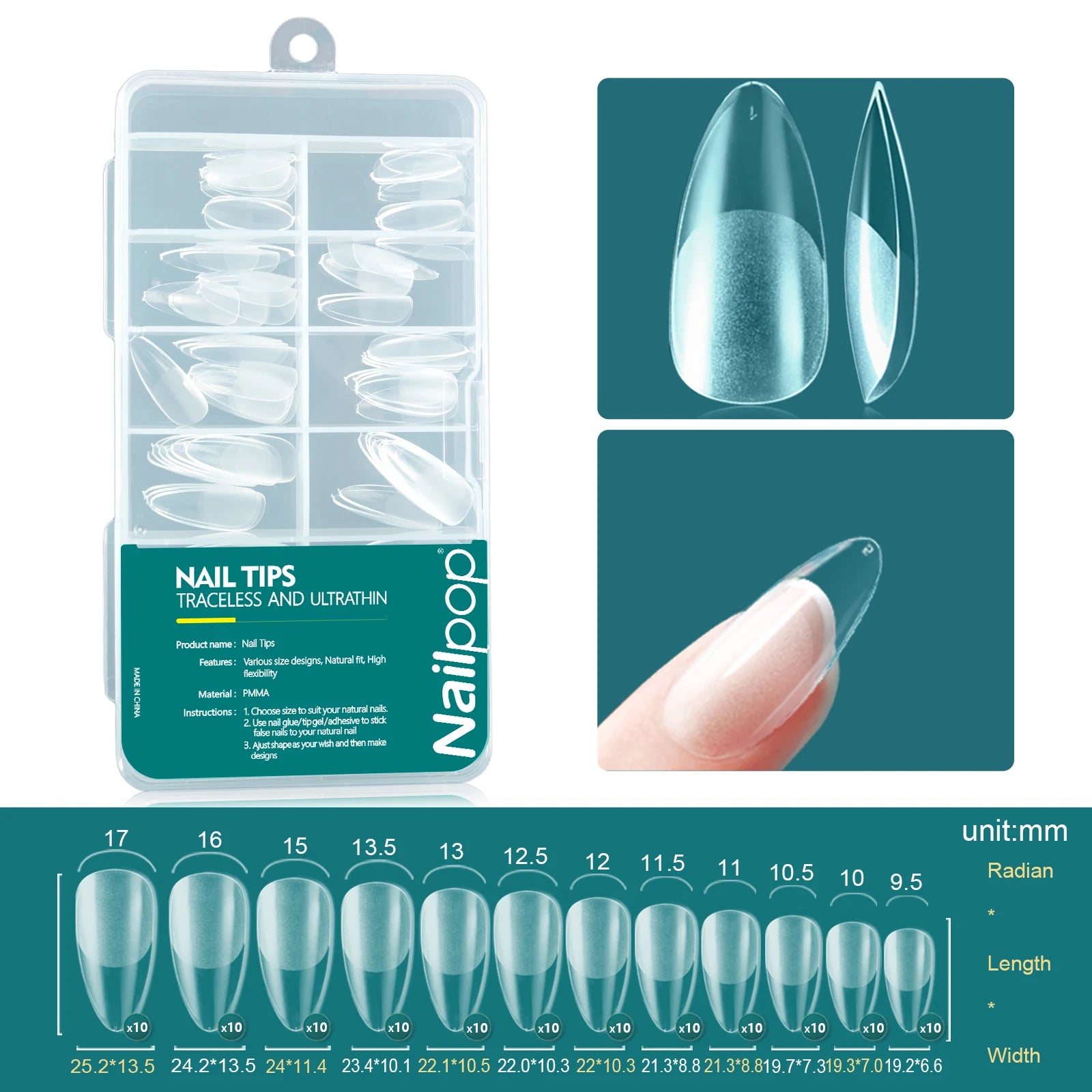 Nailpop Clear Acrylic False Nail Tips — Professional Full Cover Extensions
