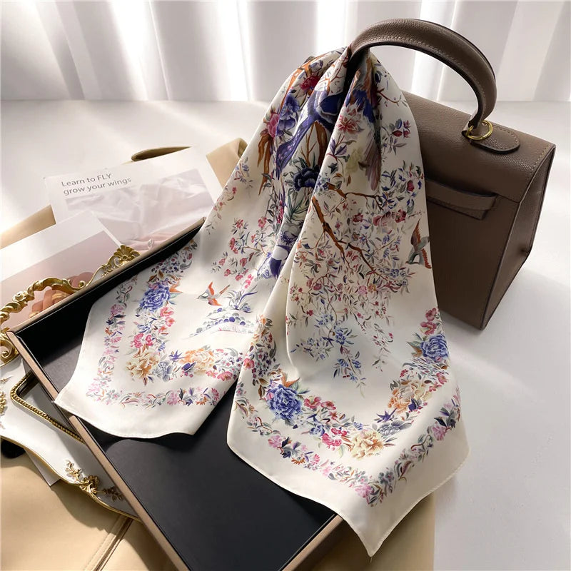 SENAIFEI Printed Silk Scarf — Luxury Square Shawl & Decorative Headband