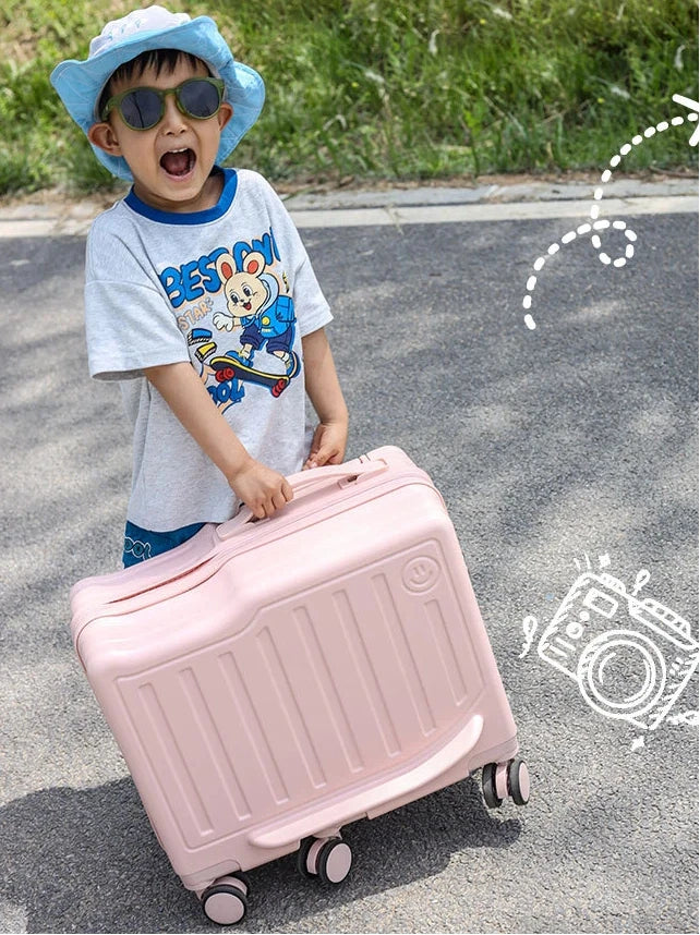 Kids Rideable Rolling Suitcase — Portable Carry On Luggage with Password Lock