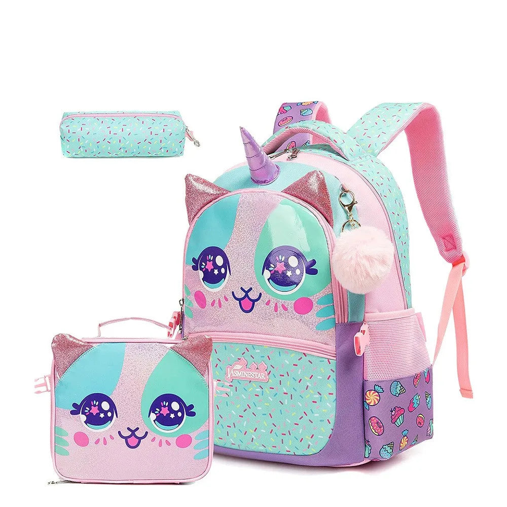 Girls School Backpack Set — Lightweight Bookbag with Matching Lunch Box