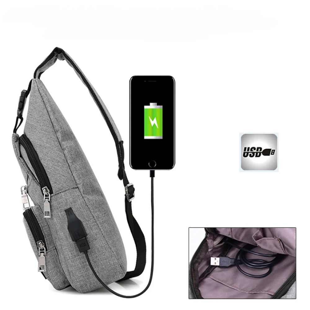 USB Charging Sling Bag — Multifunction Canvas Crossbody Pack