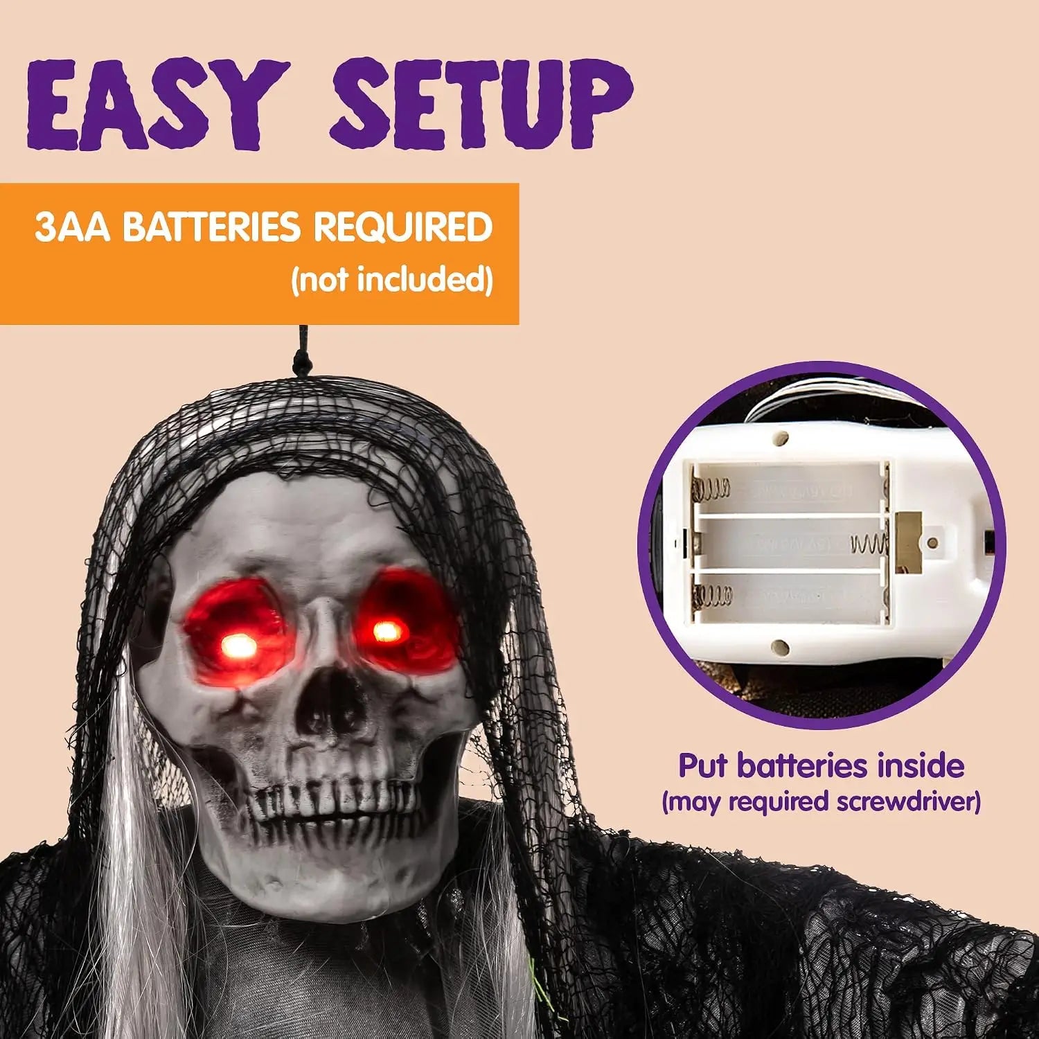 Joyfy Animated Hanging Grim Reaper — Voice Controlled Halloween Prop