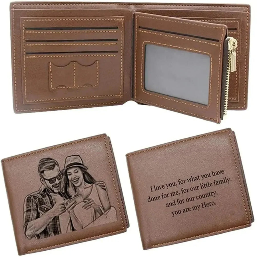 Personalized Photo Engraved Wallet — Custom Name Folding Purse for Men