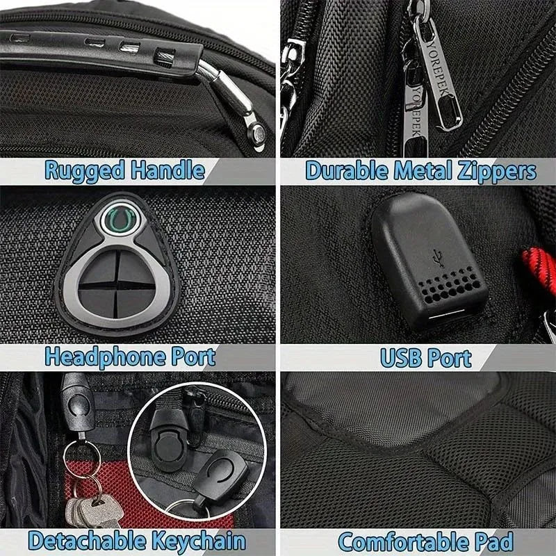 Men's Large Travel Backpack — Business Laptop Bag with USB Port
