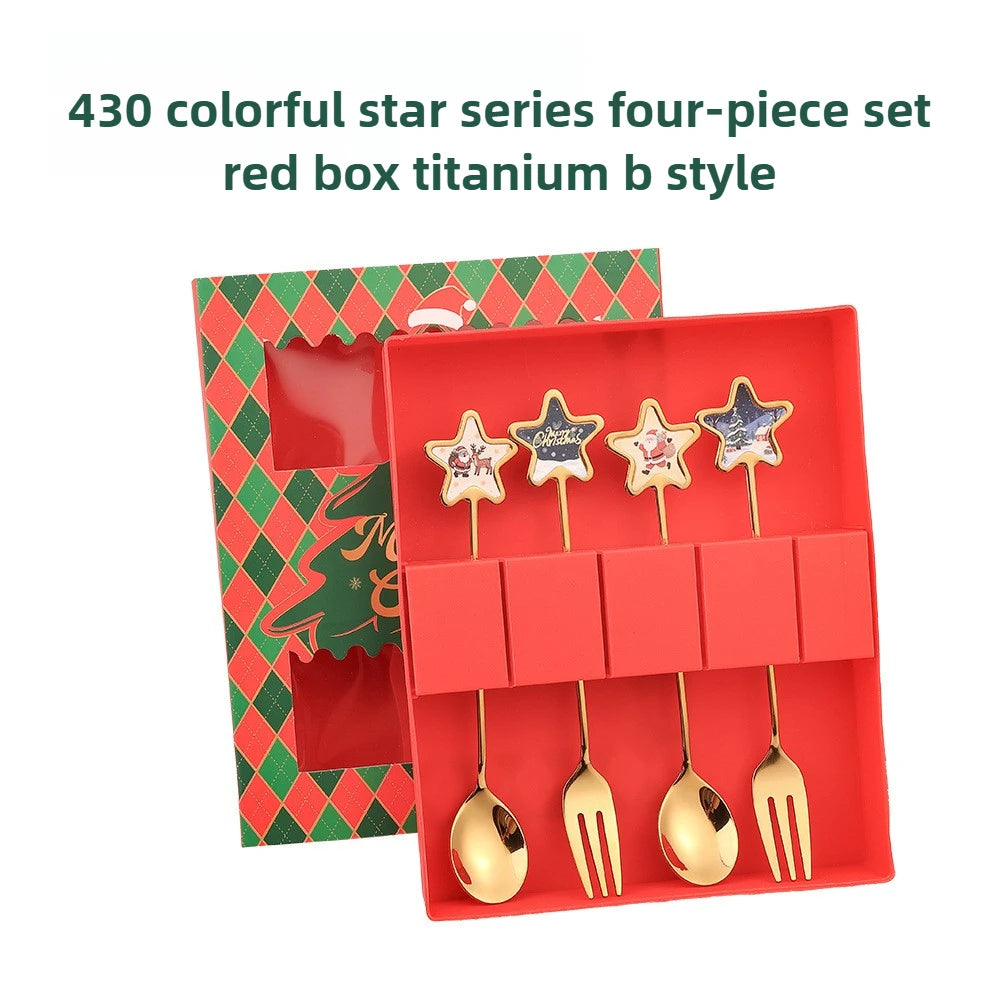 Christmas Themed Stainless Steel Cutlery Set — Decorative Santa Spoon and Fork