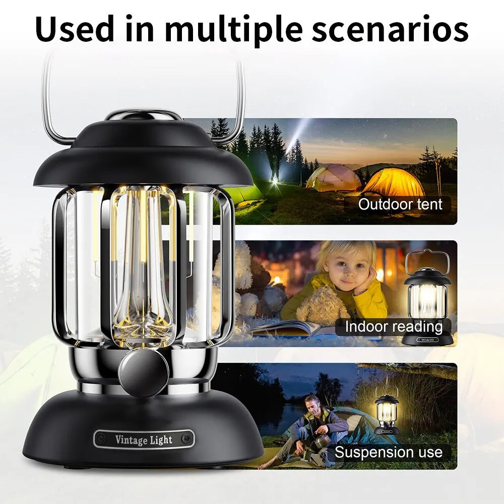 GGBEE Vintage LED Camping Lantern — USB Rechargeable Retro Nightlight