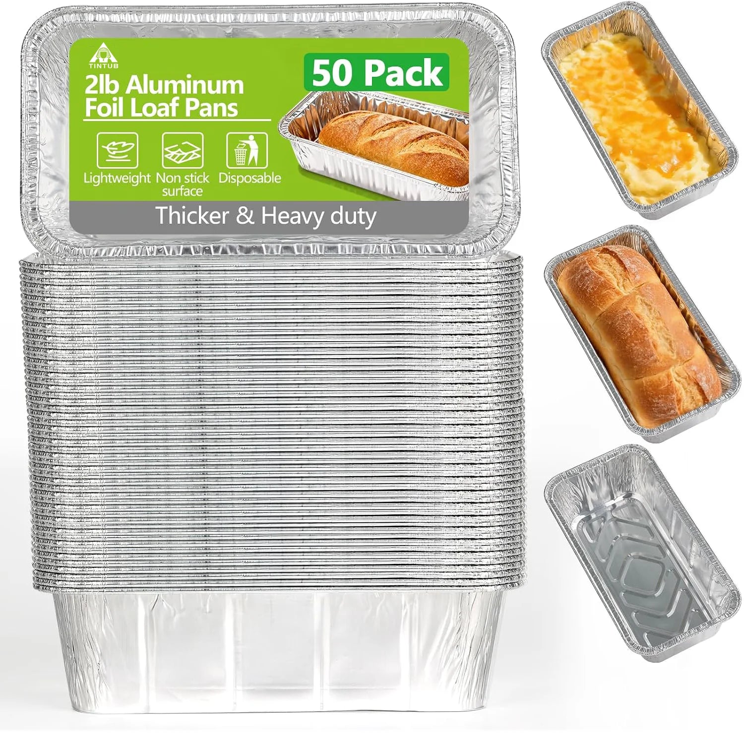 TINTUB Heavy Duty Aluminum Loaf Pans — Sturdy Disposable Bread Pans, 50 Pack