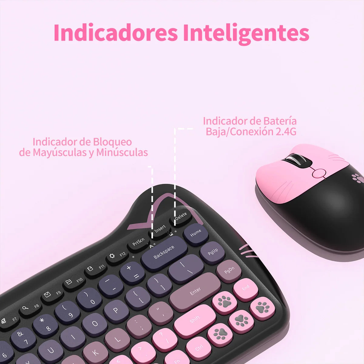 Geezer Wireless Silent Keyboard and Mouse Combo — Retro Cat Ear Design