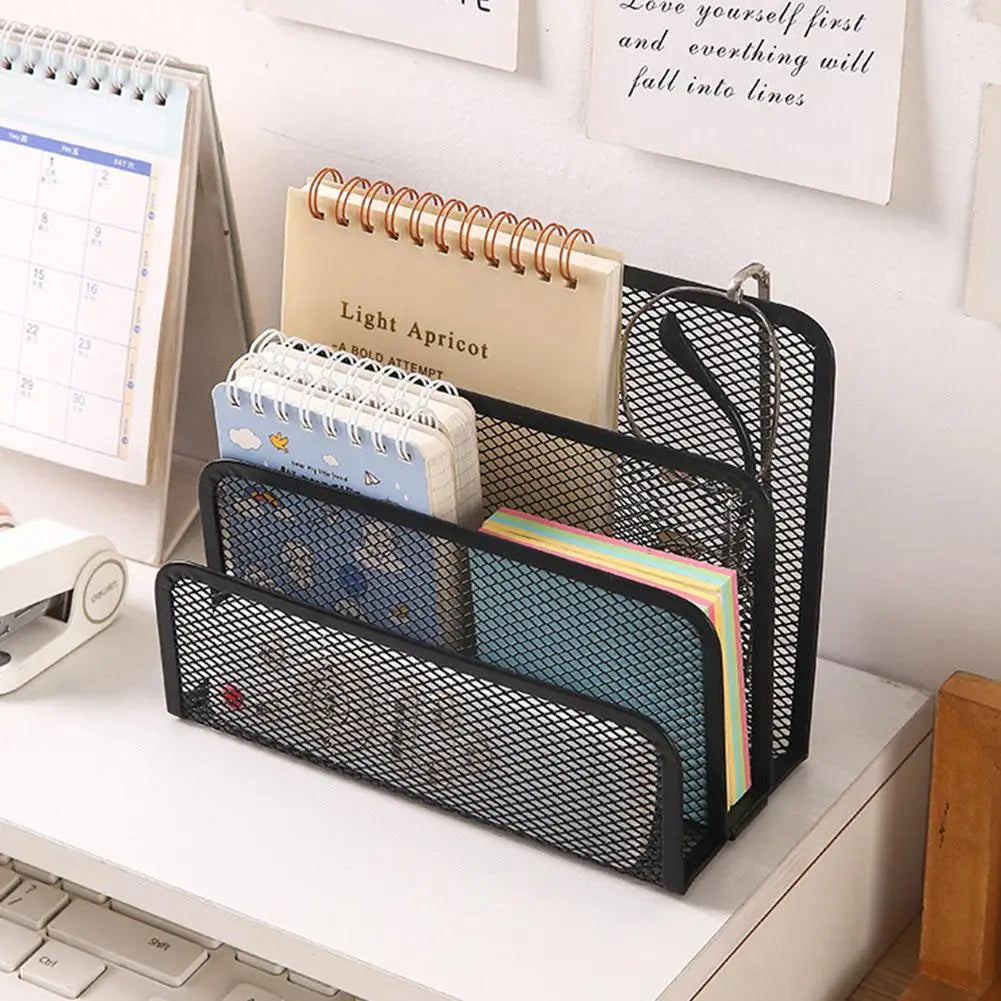 Metal Mesh Desk Organizer — 3-Tier Document and Mail Holder