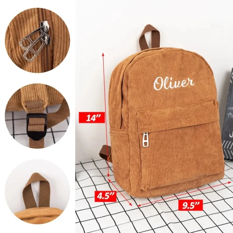 Corduroy Zipper Backpack — Versatile Collegiate Style for Women