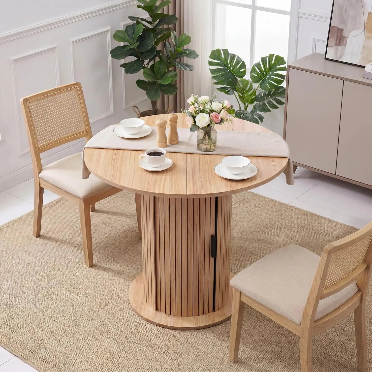 HiMISS Round Dining Table — Space-Saving Kitchen Table with Center Storage