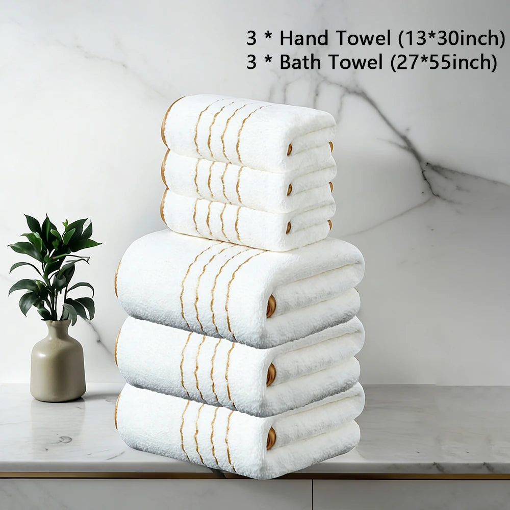 Premium Bath Towel Set — Soft Absorbent Fabric with Gold Accents