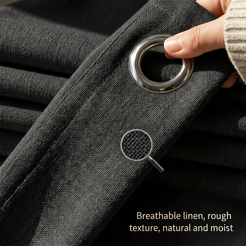 Linen Textured Blackout Curtains — Thermal Insulated Window Drapes