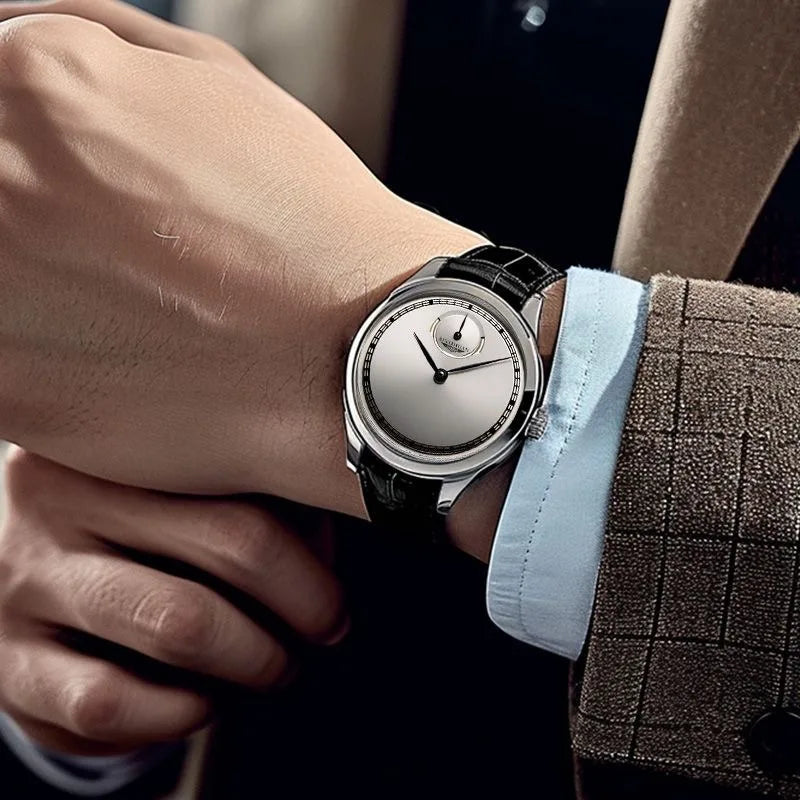 Men's Black Leather Quartz Watch — Elegant Business Analog Wristwatch