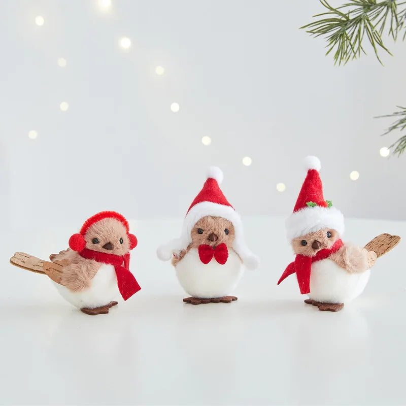 Festive Foam Bird Ornaments — Christmas Tree Pendants with Red Scarves
